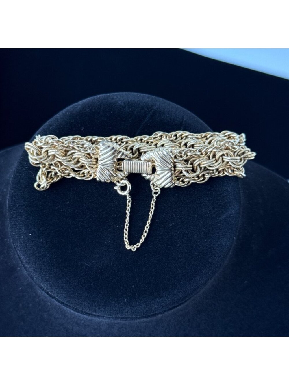 Goldette Multi-Strand Liquid Gold Mesh Link Bracelet Textured Clasp Safety Chain
